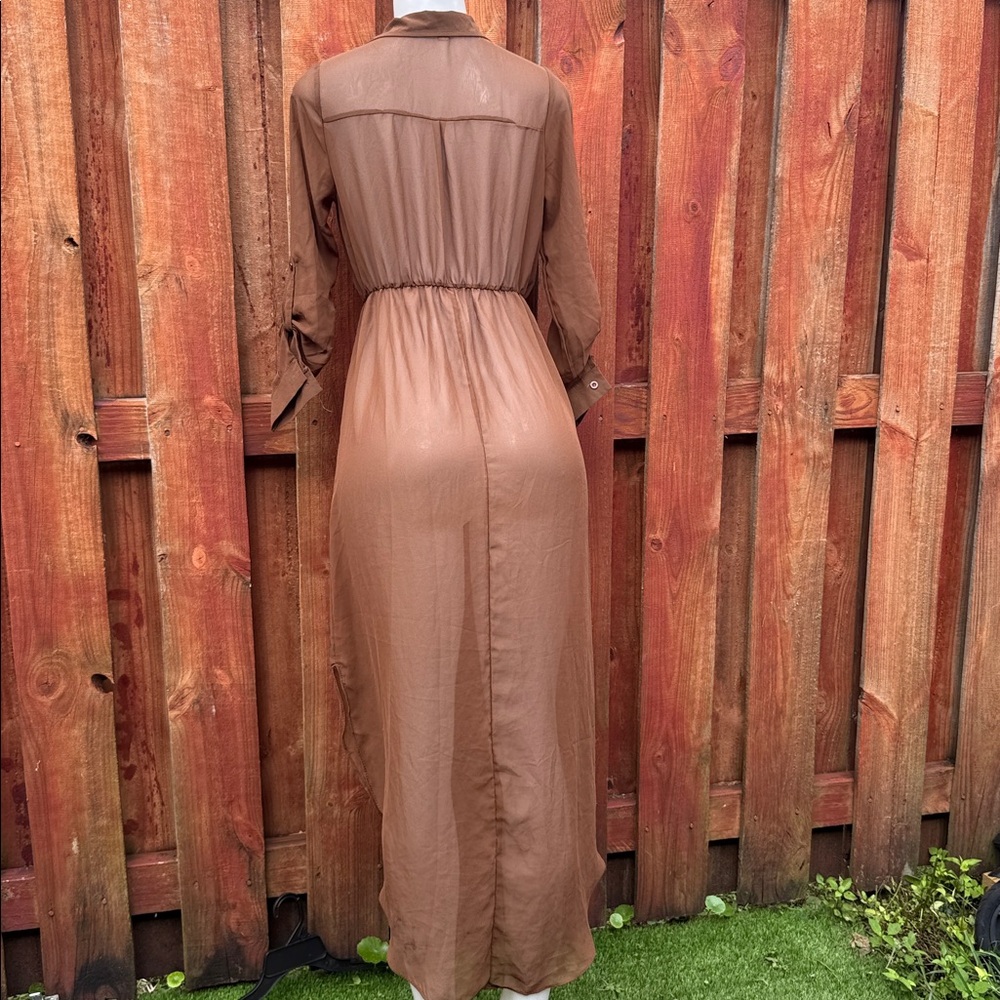 Brown Button-Front Midi Shirt Dress - Picture 5 of 8